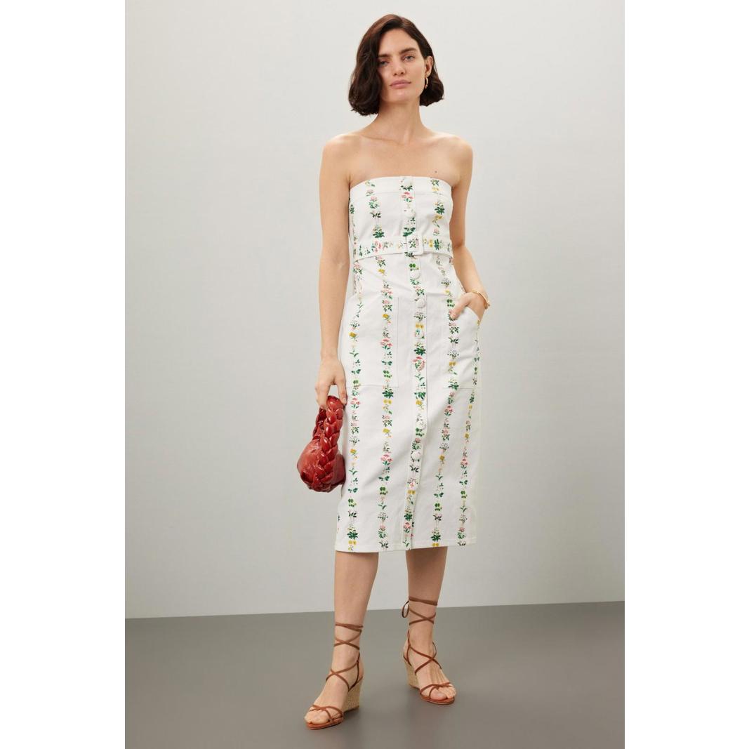 Adam Lippes X Rtr Strapless Printed Twill Dress White Size 6